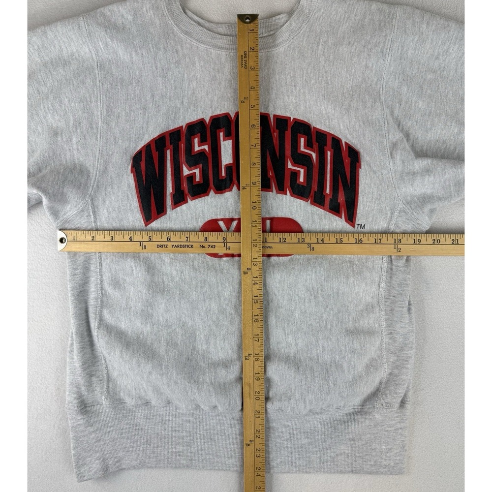 VTG Champion Reverse Weave‎ Wisconsin Badgers Crewneck Medium Gray Made in USA - Picture 2 of 9